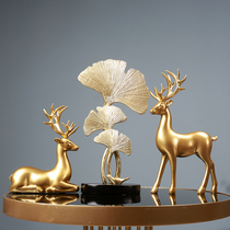 Light Luxury High-end Gingko Leaf Decorations Elk Deer TV Cabinet Home Pendulum Pieces Creative Genguan Living-room-Like Room Furnishing