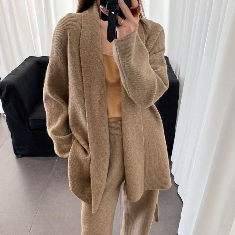 Simple and Elegant Loose Casual Lazy Style Jacket with Tie-Up Knit Cardigan 2025 Autumn and Winter New Fashion Sweater for Women