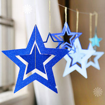 Christmas shop storefront window layout pvc creative Net red hanging star hanging ornaments five-pointed star decoration