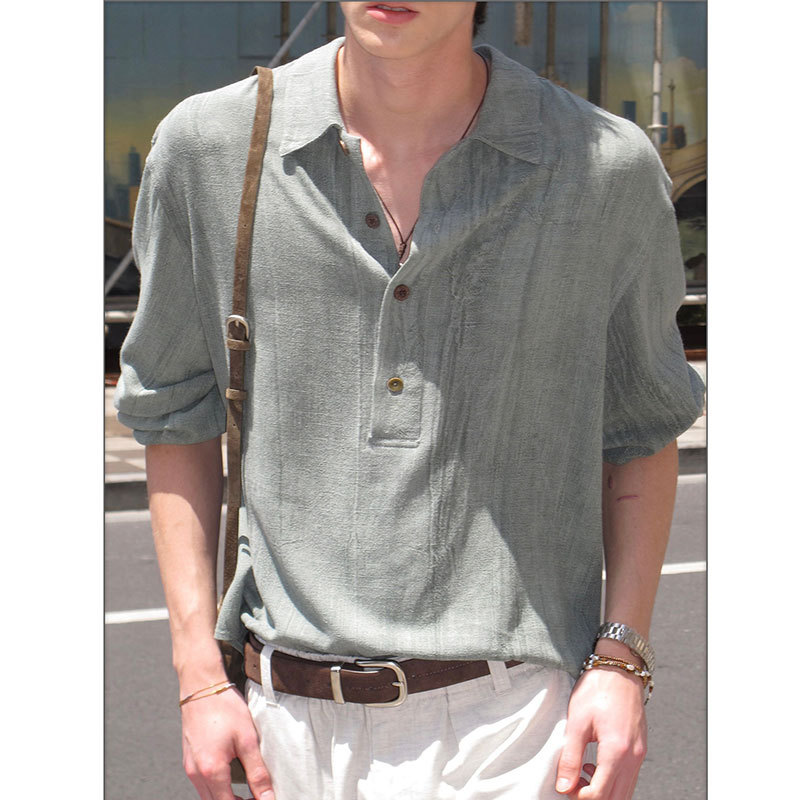 Fleecity 26“High Temperatures Are Subsiding! the Ultimate Cooling Outfit for a Relaxed Vibe” Henry Collar Polo Shirt