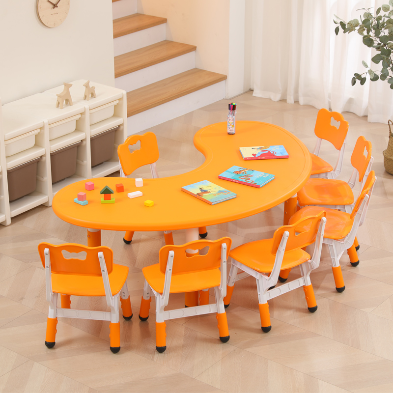 Children's plastic moon table kindergarten table kit can lift and drop learning early education creative combination table yellow large