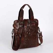 Mens handbag genuine leather mens bag crossbody bag waxed leather first layer cowhide briefcase vertical computer bag