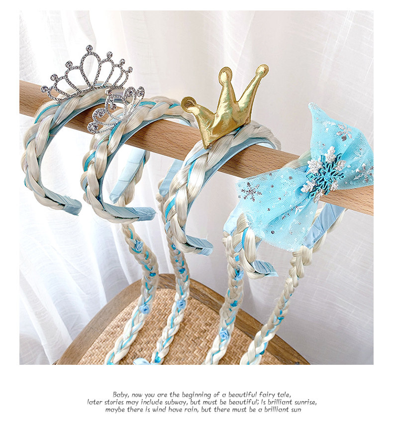Парик 儿童头饰爱莎公主发箍小女孩发饰头箍艾莎头饰长假发辫子皇冠发卡