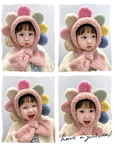 Детская демисезонная шапка, детский шарф с капюшоном, утепленный шлем, милый ветрозащитный комплект, с медвежатами