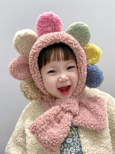 Детская демисезонная шапка, детский шарф с капюшоном, утепленный шлем, милый ветрозащитный комплект, с медвежатами