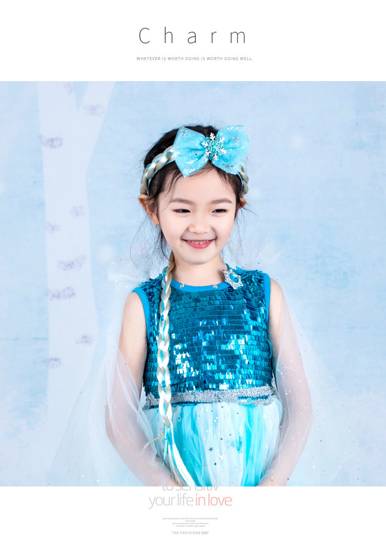 Парик 儿童头饰爱莎公主发箍小女孩发饰头箍艾莎头饰长假发辫子皇冠发卡