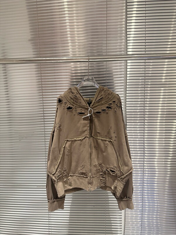 Latui Atelier Rose Park Chae-Young's Same Style Distressed Zipper Hooded Jacket Couple's Fleece Sweatshirt
