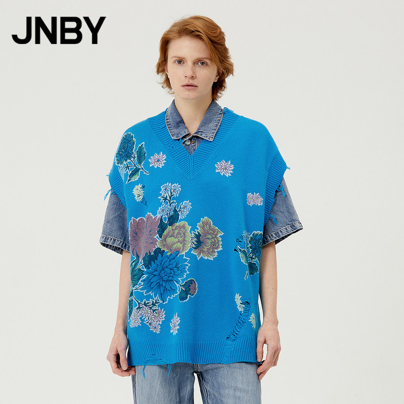 JNBY Jiangnan Burcoat spring sweatshirt wool V collar minimalist printed trendy medium long Machia 5LB851420