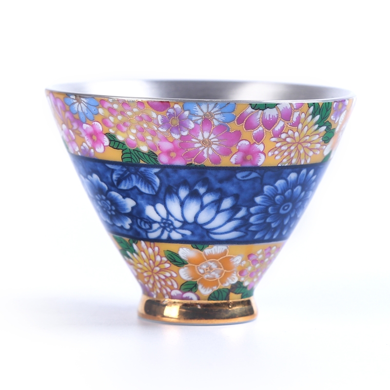 Jingdezhen blue and white porcelain 999 sterling silver cup kung fu tea tasted silver gilding sample tea cup cup master CPU