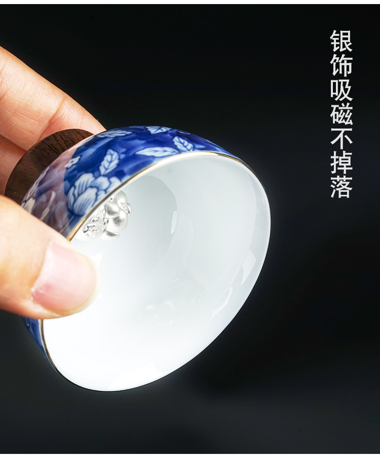 Jingdezhen blue and white porcelain tea set ceramic checking kung fu tea set the whole household silver teapot teacup