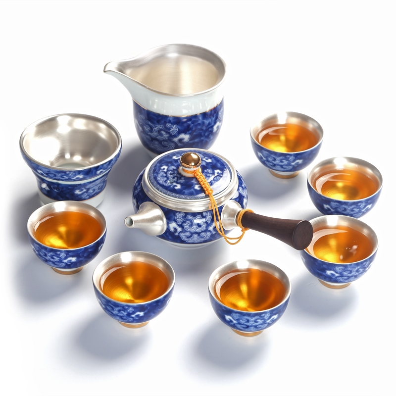 Jingdezhen silver ceramic teapot silver Japanese side put the pot of filtering kung fu tea tea, wooden house, single pot
