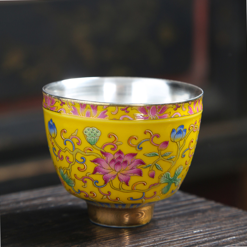 Jingdezhen tasted silver gilding kung fu tea colored enamel hand - made ceramic cups sample tea cup master cup single cup chicken cylinder cup