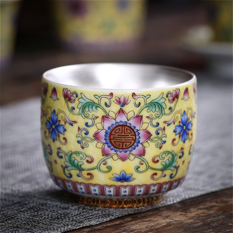 Jingdezhen silver colored enamel coppering. As personal ceramic cups sample tea cup 999 sterling silver cup single cup tea bowl, master