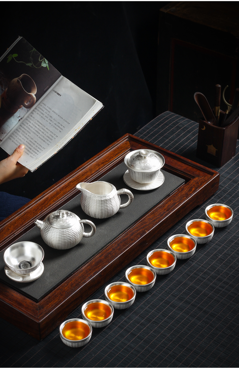 Undressed ore purple sand tea tasted silver gilding kung fu tea sets, home office 999 contracted teapot tea cups