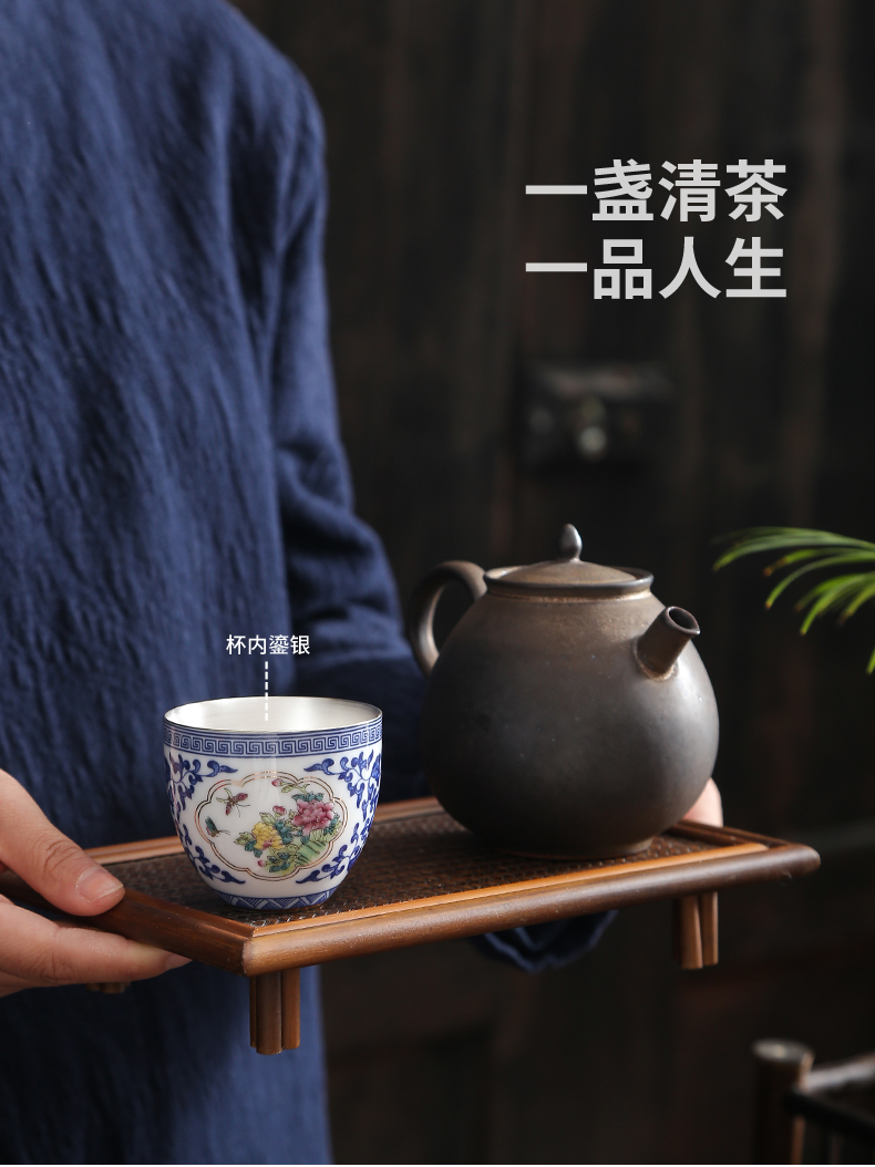 Blue and white porcelain sample tea cup home hat to master cup small silver kung fu tea tea cup 6 gift boxes