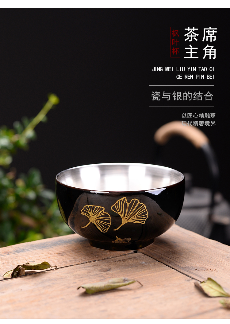 Lin Xiaowei tasted silver gilding masters cup of household ceramic tea cup sample tea cup 999 sterling silver deer kung fu tea cups, small bowl