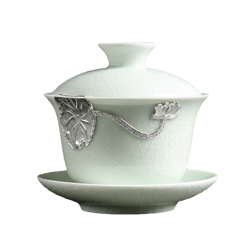 Lin Xiaowei your up tureen tea cups large home three only a single cup bowl silver celadon ceramic tea sets