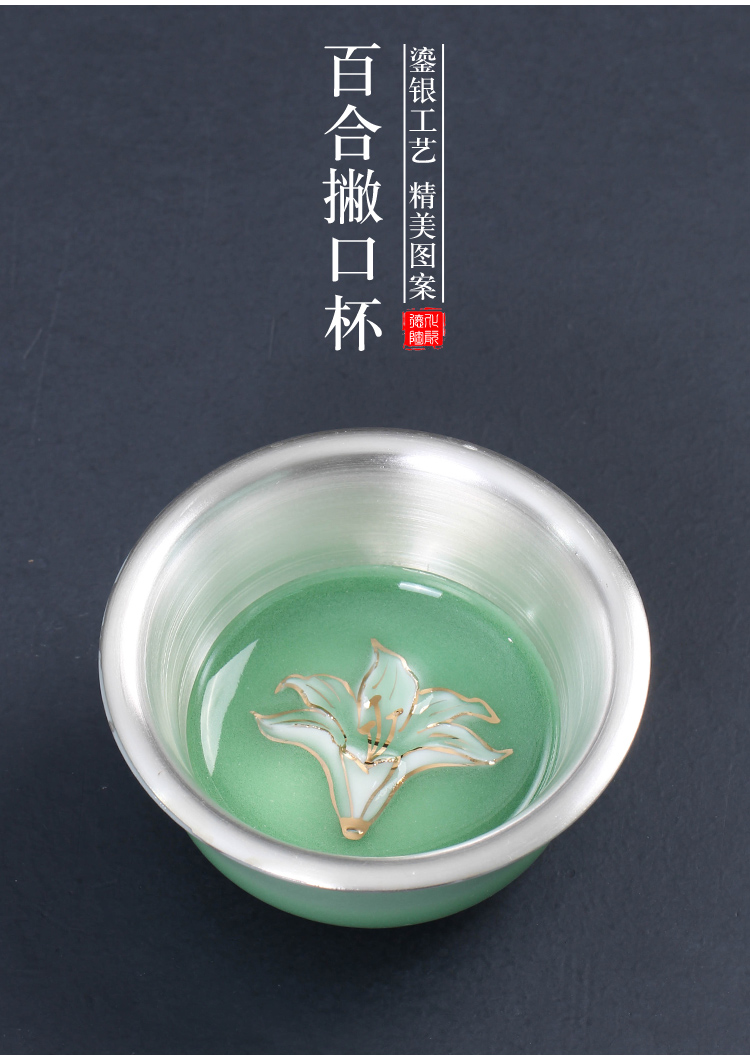 Longquan celadon manual coppering. As silver cup silver master cup single cup with tea bowl kung fu tea set to build one