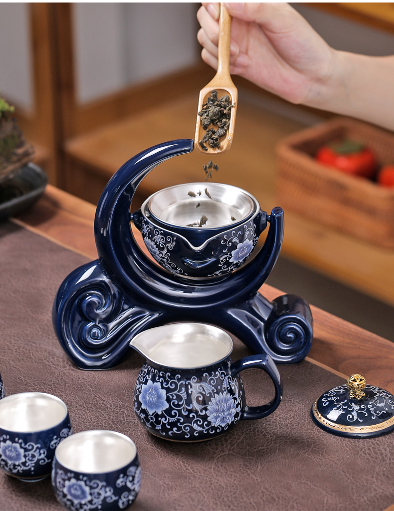 Tasted silver gilding automatic ceramic lazy teapot tea set a single visitor high - grade household tea is a small set of an artifact