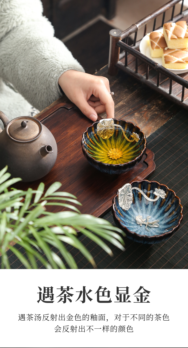 Lin Xiaowei pure manual temmoku obsidian get the tea light ceramic inlaid with silver masterpieces masters cup sample tea cup built lamp cup silver cup