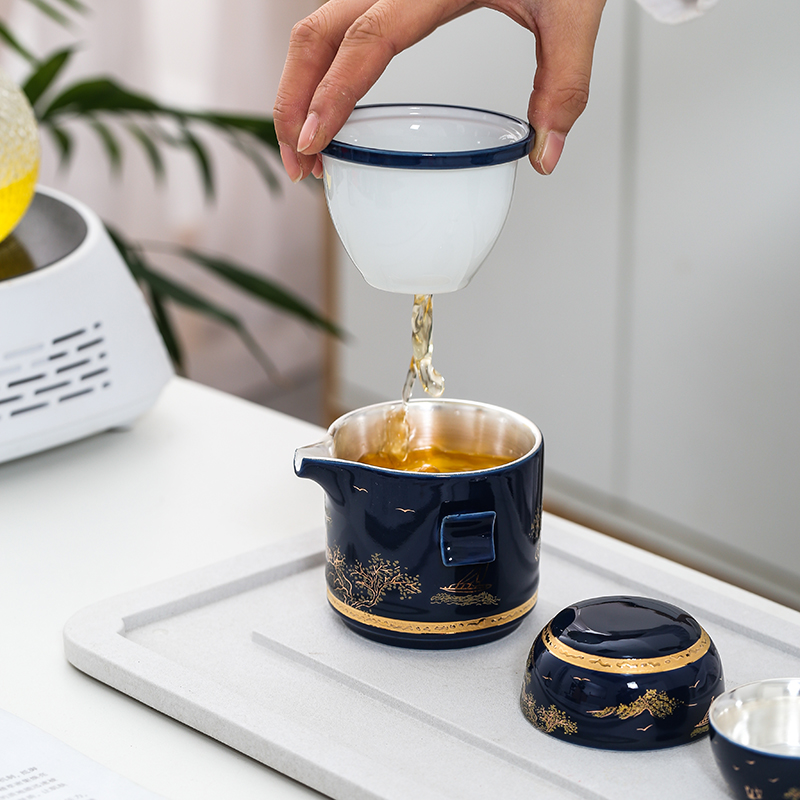 Tasted silver gilding crack a ceramic teapot three portable is suing travel kung fu tea set tea cup