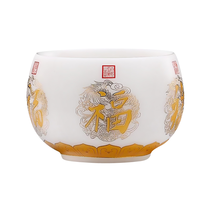 Wufu cup dehua suet jade emperor white porcelain cup sample tea cup ceramic large master cup single CPU kung fu tea set
