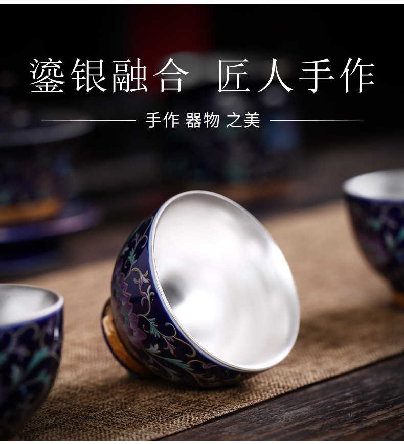 Colored enamel kung fu tea tasted silver gilding ceramic sample tea cup with personal cup of tea service master single CPU pu - erh tea flower tea cups