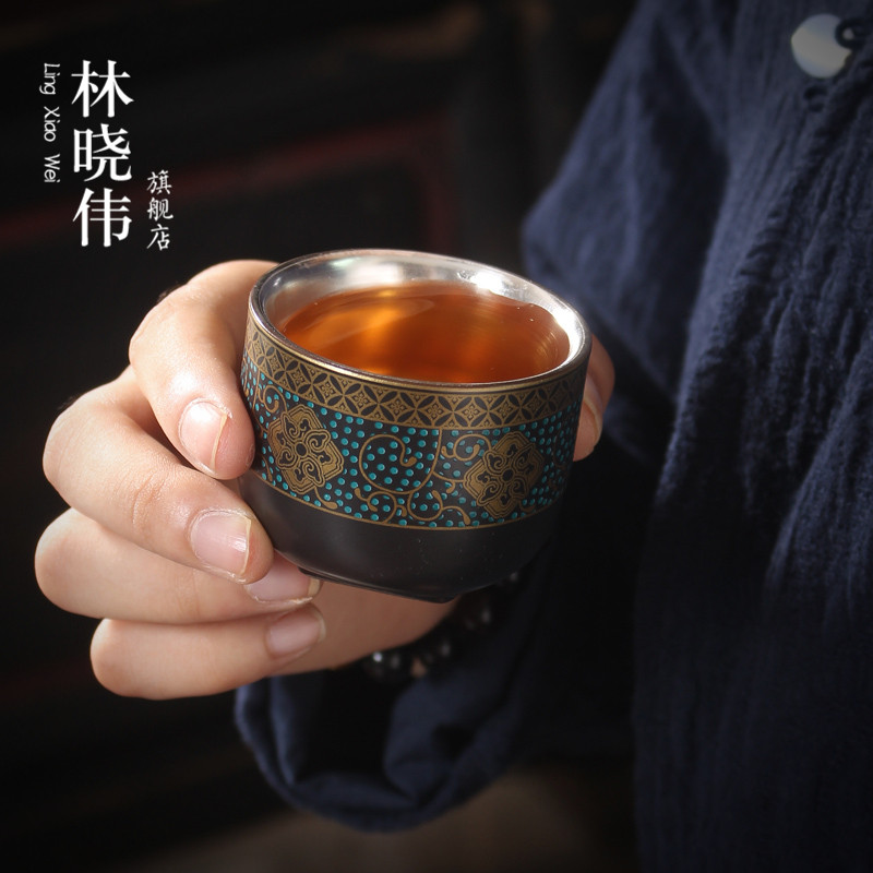 Sterling silver cup tea ceramic paint, tasted silver gilding single CPU kung fu bowl sample tea cup masters cup kung fu tea gifts