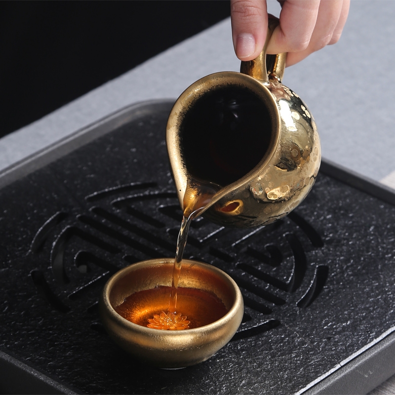 Building light tasted question light silver gilding kung fu tea set office suit gold oil droplets of a complete set of partridge spot iron ceramic cups