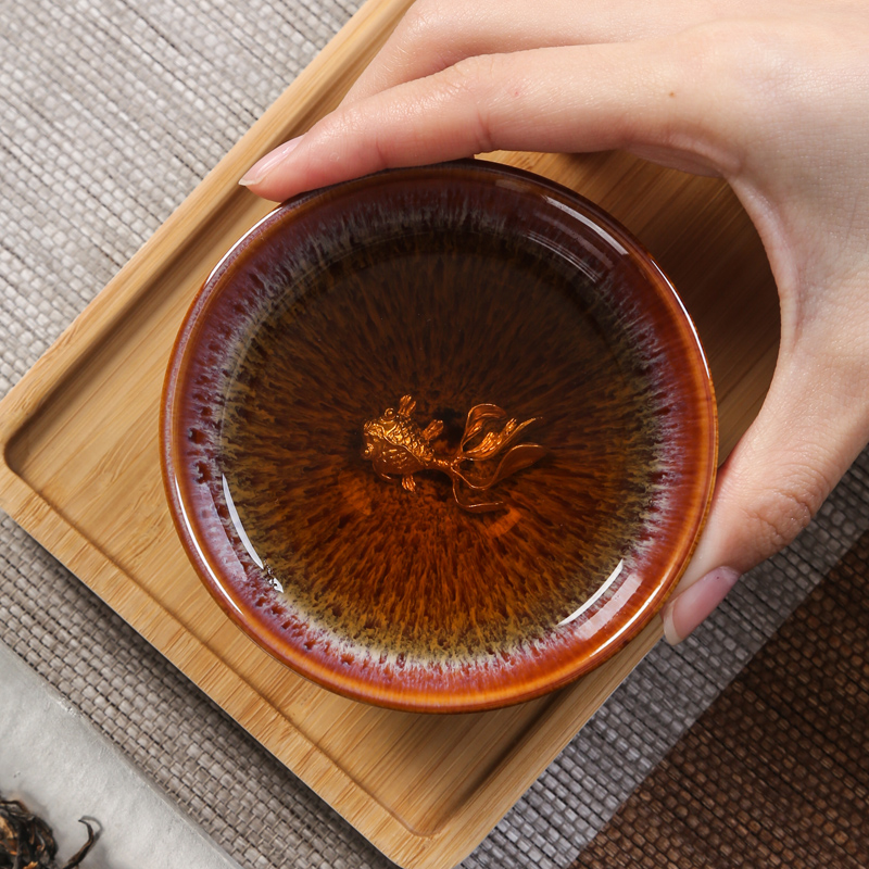 Up with ceramic inlaid with silver cup temmoku lamp sample tea cup master cup single CPU kung fu tea tea light lamp bowl is built