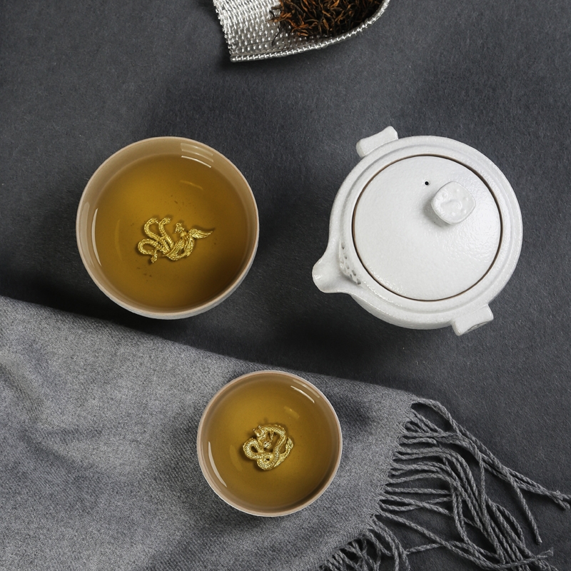 Silver crack of a ceramic crack pot two cup travel kung fu tea set office portable whitebait cup