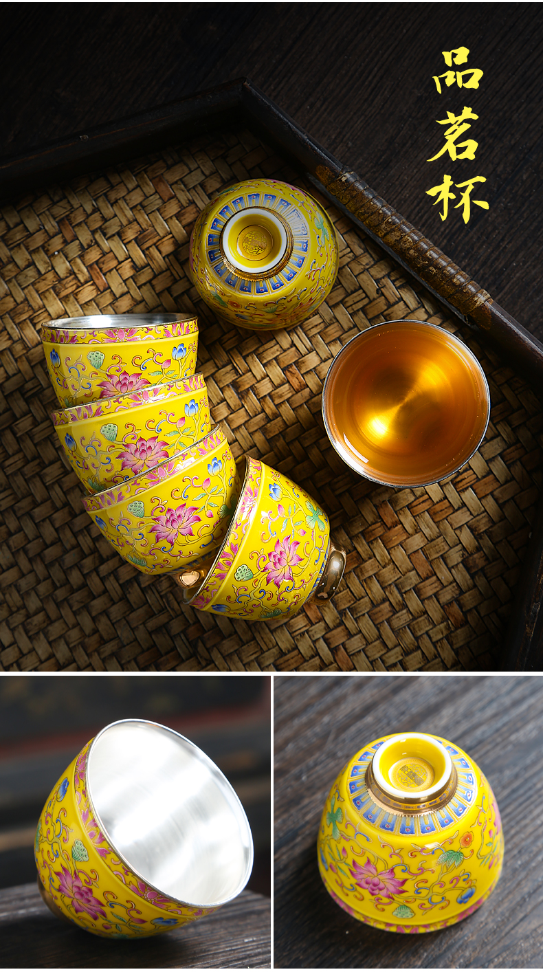 Jingdezhen tasted silver gilding kung fu tea colored enamel hand - made ceramic cups sample tea cup master cup single cup chicken cylinder cup