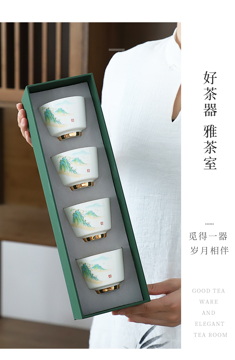 Ceramic hand - made teacup suit master cup single cup large kung fu tea set sample tea cup cup 4 gift boxes