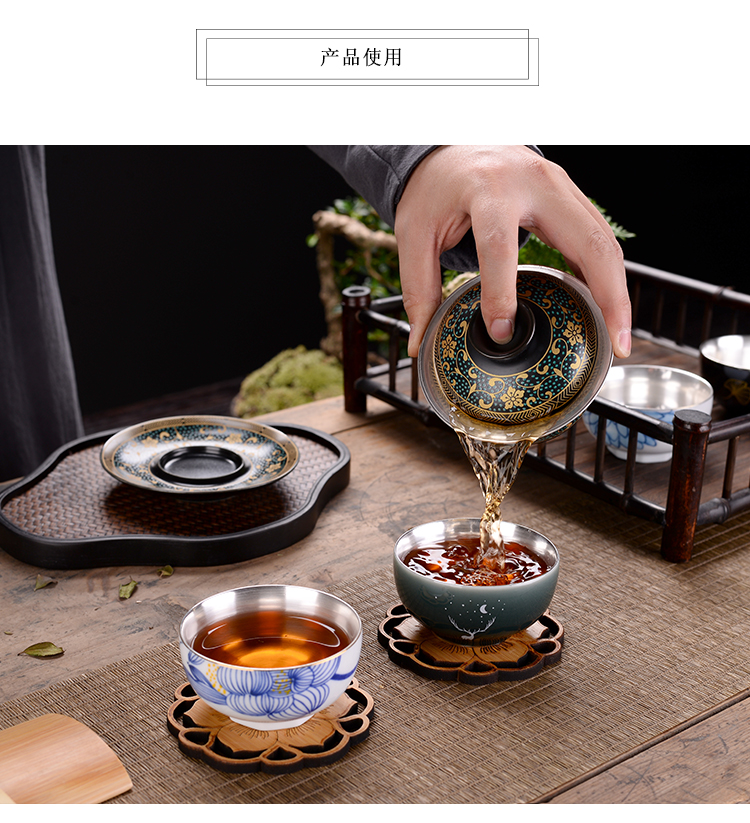 Lin Xiaowei tasted silver gilding masters cup of household ceramic tea cup sample tea cup 999 sterling silver deer kung fu tea cups, small bowl