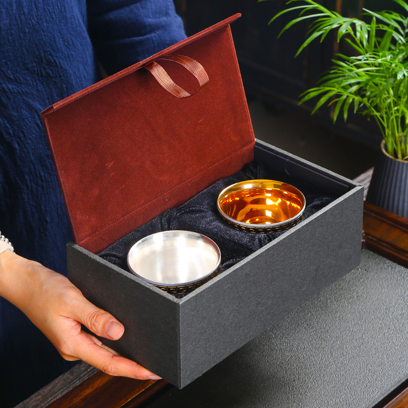 Dehua suet jade porcelain fine gold light on cup suit silver cups master cup personal tea bowl kung fu tea set