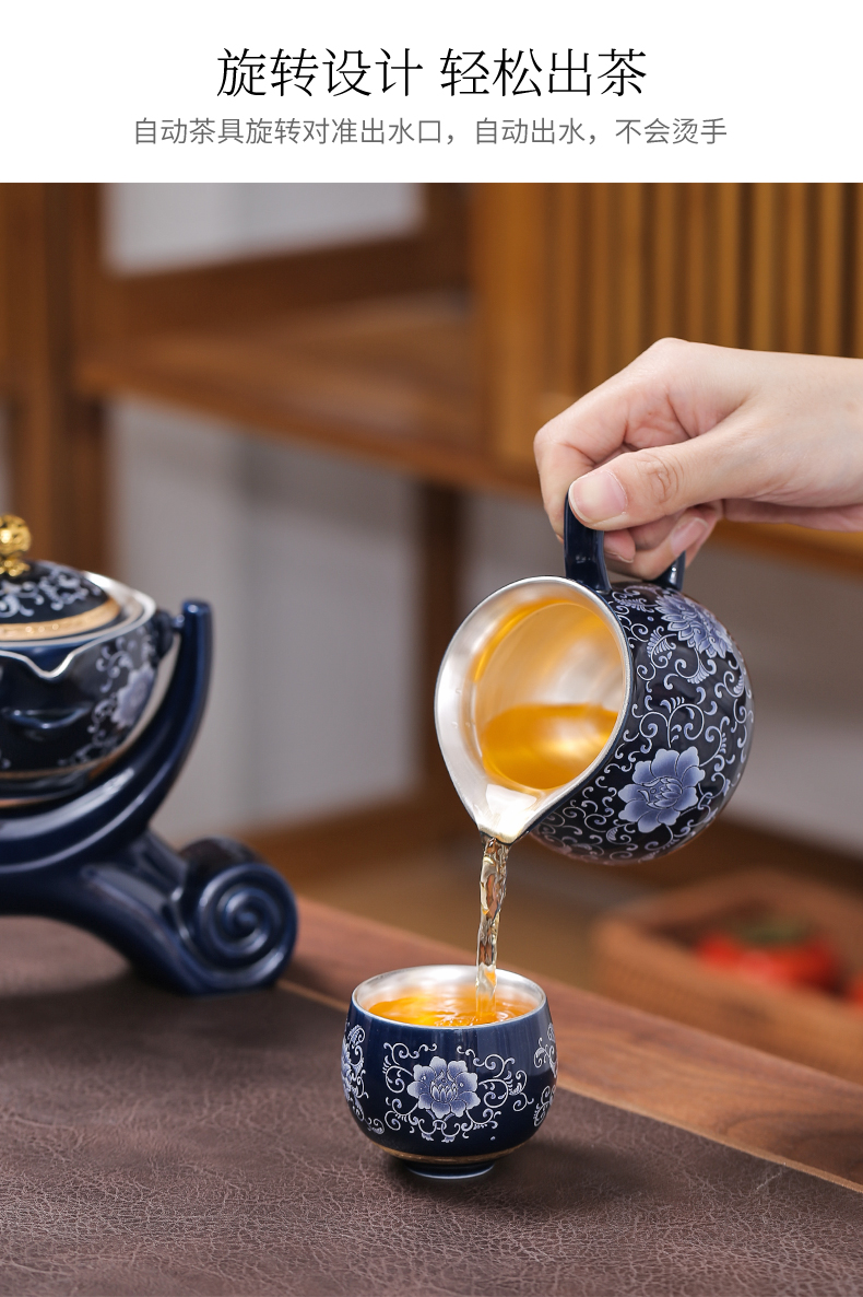 Jingdezhen coppering. As silver tea set home office automatic ceramic lazy teapot hot silver kung fu tea cups