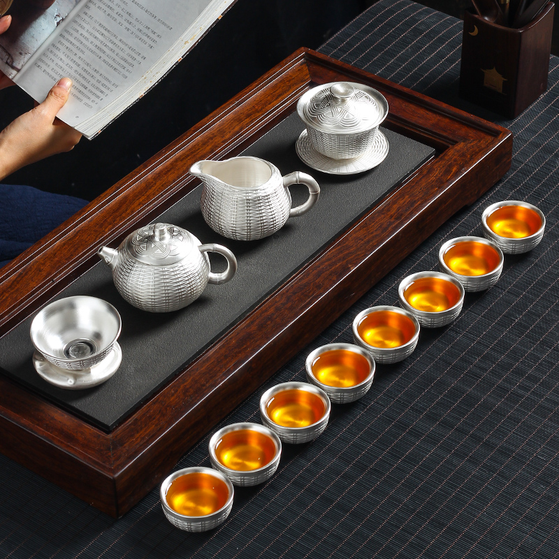 Undressed ore purple sand tea tasted silver gilding kung fu tea sets, home office 999 contracted teapot tea cups