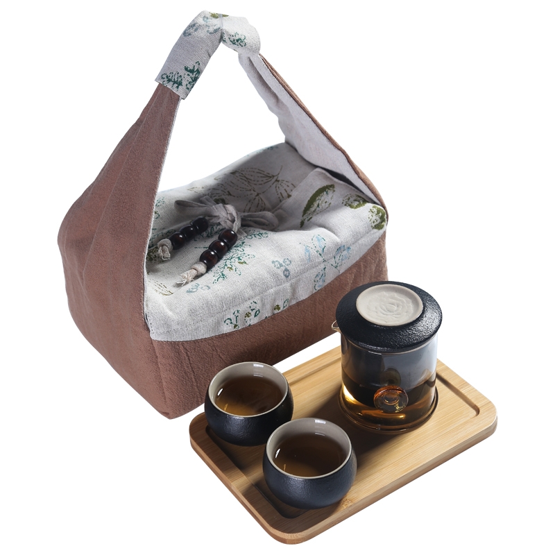 A pot of black pottery with silver ceramic crack cup glass suit silver kung fu tea set office home two cups of travel