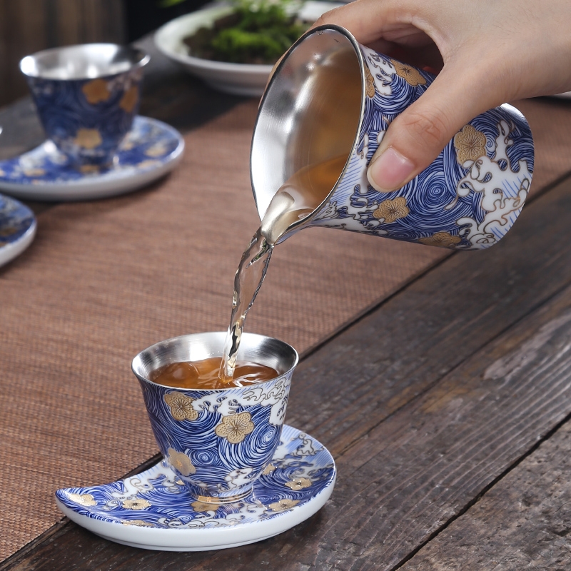 Jingdezhen colored enamel coppering. As fair silver cup silver sea kung fu tea tea sets and tea cup points, household utensils accessories