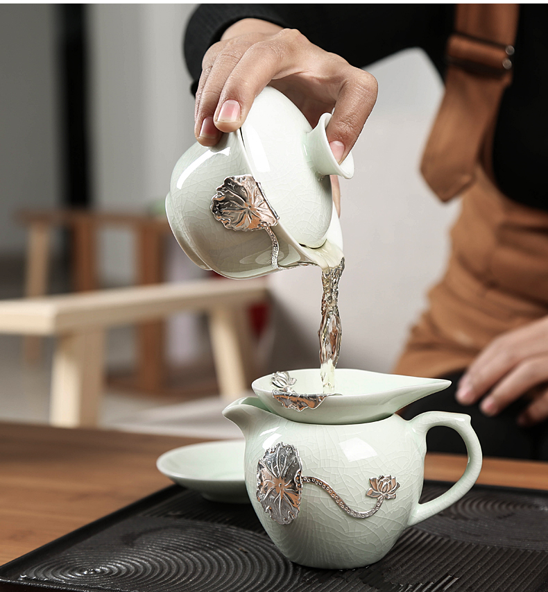 Your up agate glaze ceramic fair keller with silver lotus leaf and a cup of tea is large porcelain tea set separate piece can raise