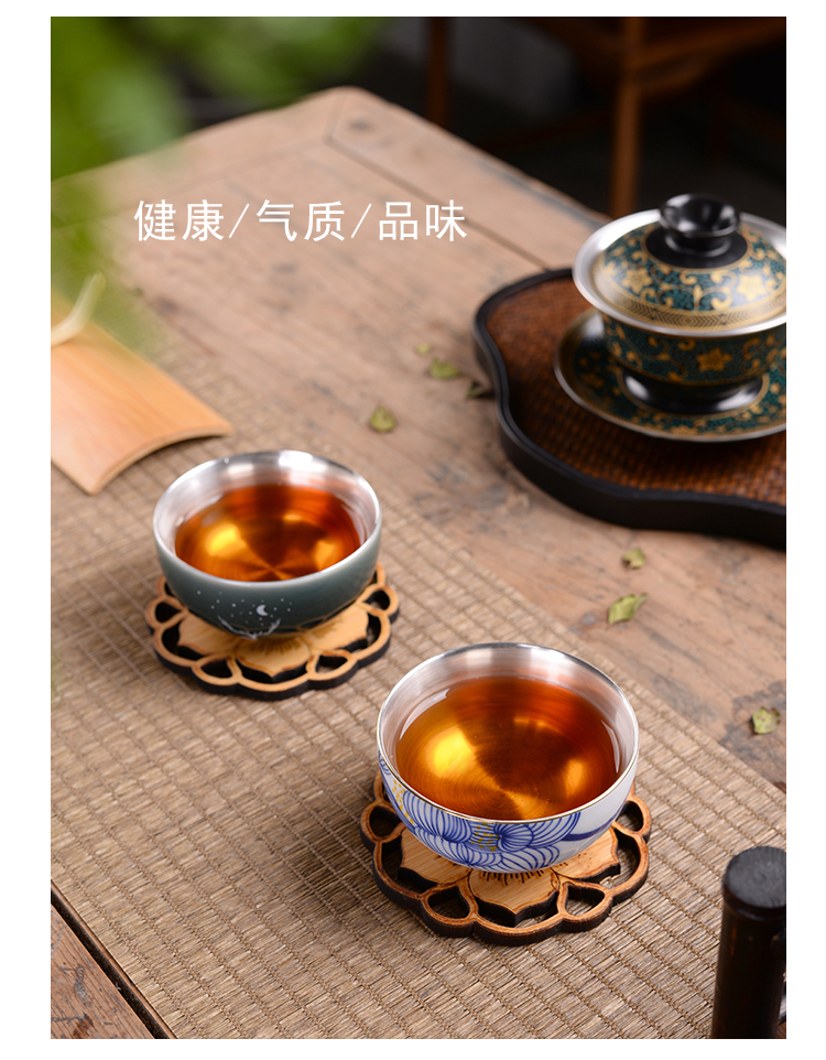 Lin Xiaowei tasted silver gilding masters cup of household ceramic tea cup sample tea cup 999 sterling silver deer kung fu tea cups, small bowl