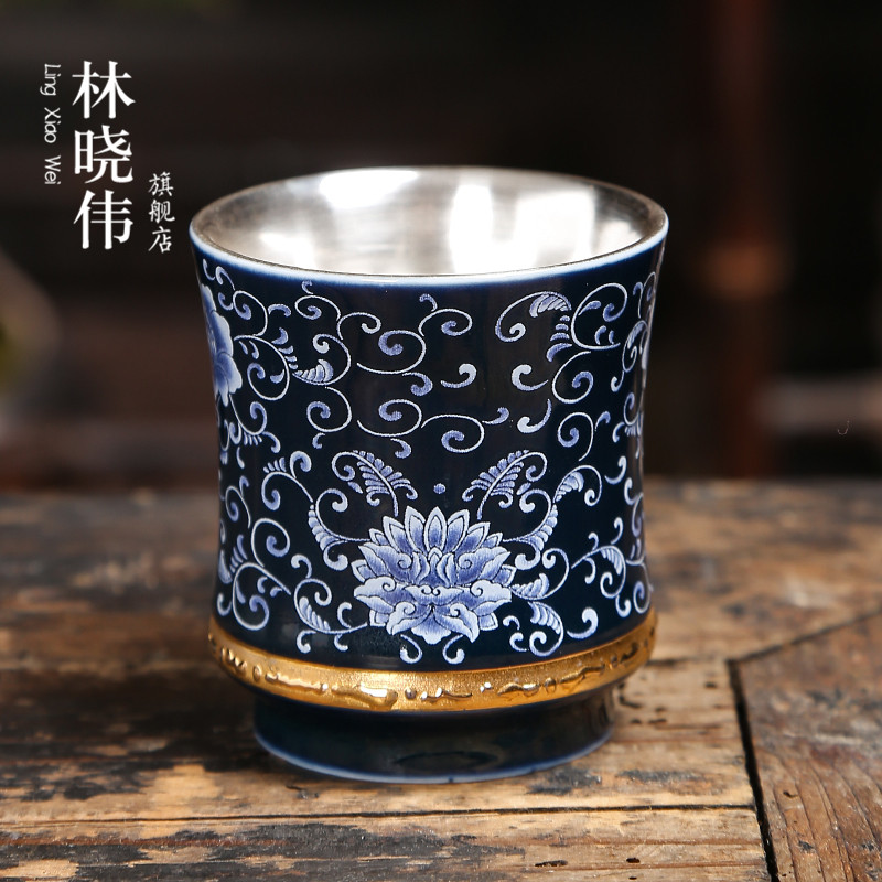 Jingdezhen ceramic sample tea cup 999 sterling silver cup kung fu tea tea tasted silver gilding master cup single cup, bowl