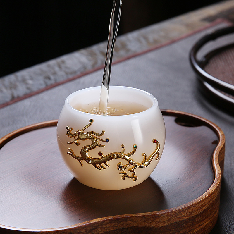 Lin Xiaowei with silvery white jade porcelain teacup large individual cup of coloured glaze master cup sample tea cup lamp that kung fu tea set