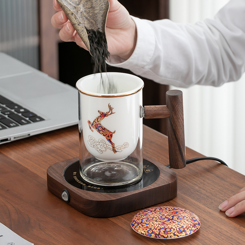 Creative glass heat - resistant glass keller enamel - lined filter office cup cup wood handle tea cup