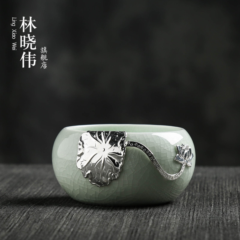 Start your up kung fu master cup silver cup a single small ceramic cup retro time sample tea cup bowl