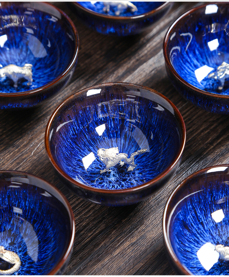 Lin Xiaowei silver TuHao droplets red glaze, obsidian masterpieces change built light ceramic cups puer tea bowl of tea