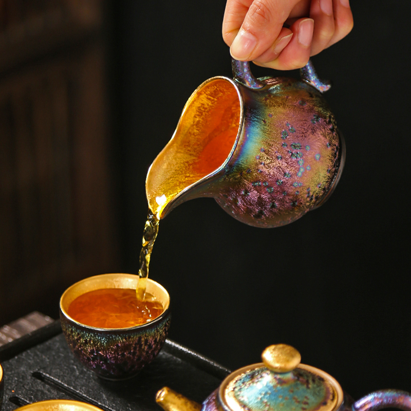 High - end kung fu tea set 7 see colour built lamp light much fine gold teapot teacup mix of a complete set of ceramic creative gift