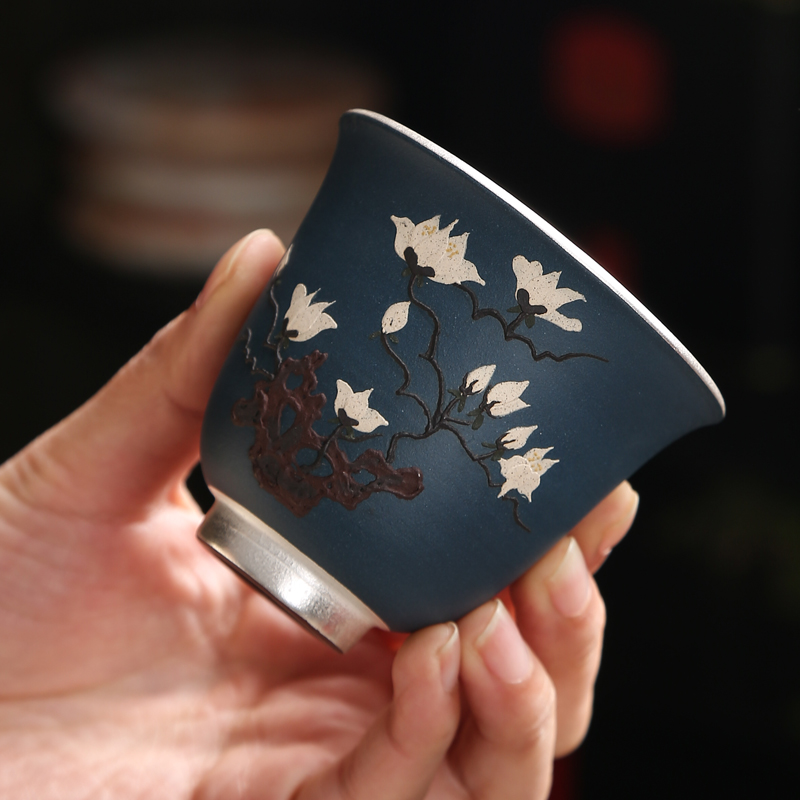 Ceramic cups tasted silver gilding individual cup of purple sand pottery and porcelain teacup master cup tea cup, bowl silver sample tea cup