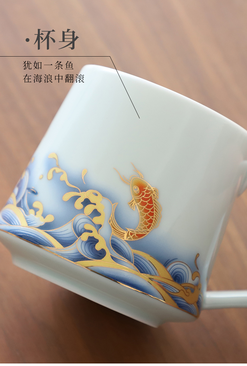 White porcelain tea cups separation ceramic keller large capacity with cover Chinese style lovers a pair of glasses to customize logo