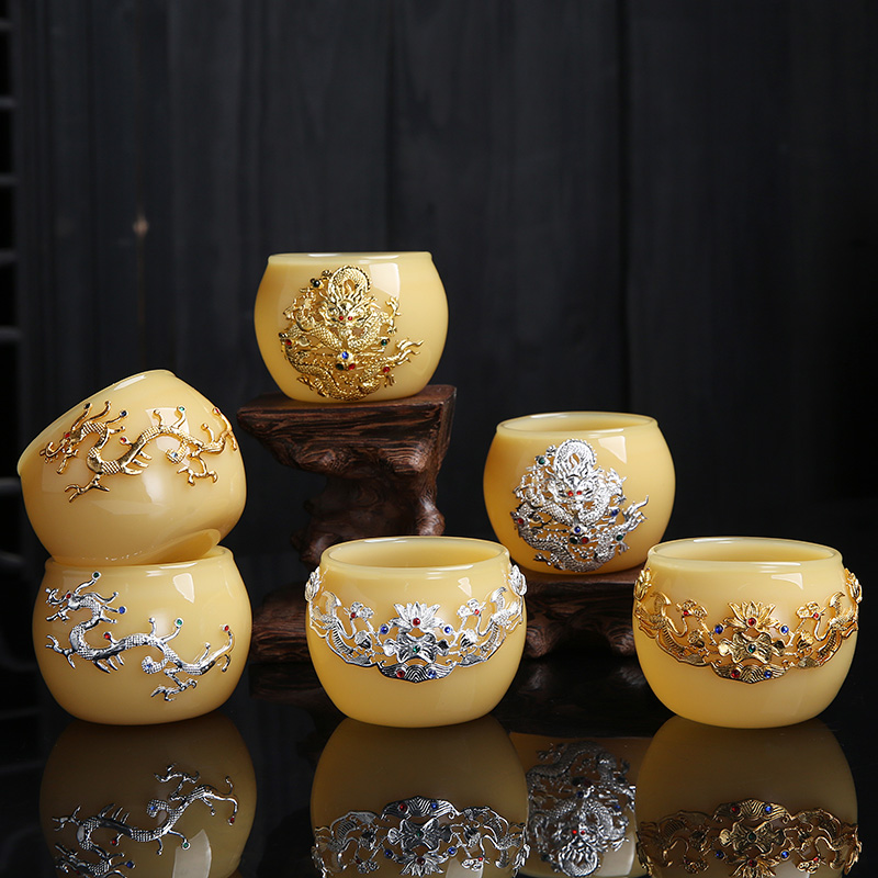 Huang Longyu porcelain cup with platinum master cup single CPU getting sample tea cup high - grade imitation jade tea coloured glaze, big kung fu